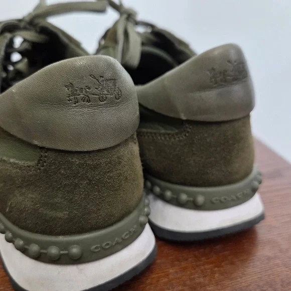 Coach Leather Olive Green Studded Sneakers Moonlight Olive womens size 8.5 EUC - Picture 6 of 14